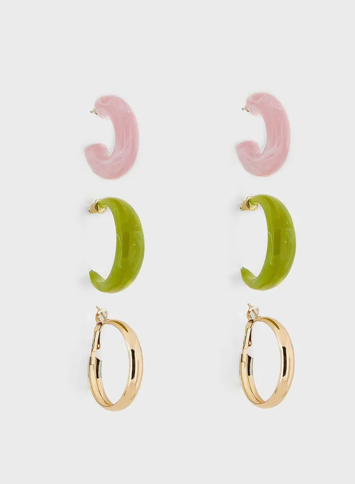 3 Pair Mix Hoop Earring Set