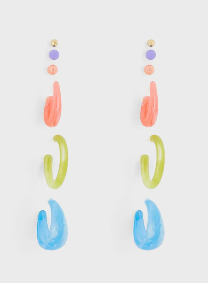 6 Pair Mix Stud & Hoop Earring Set