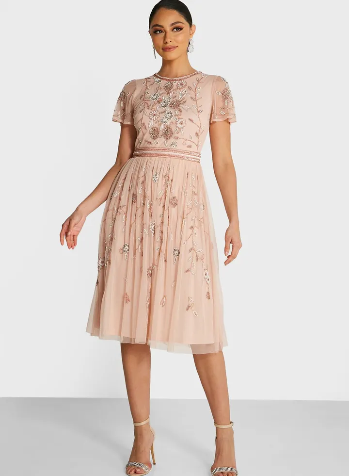 Crew Neck Embroidered Dress