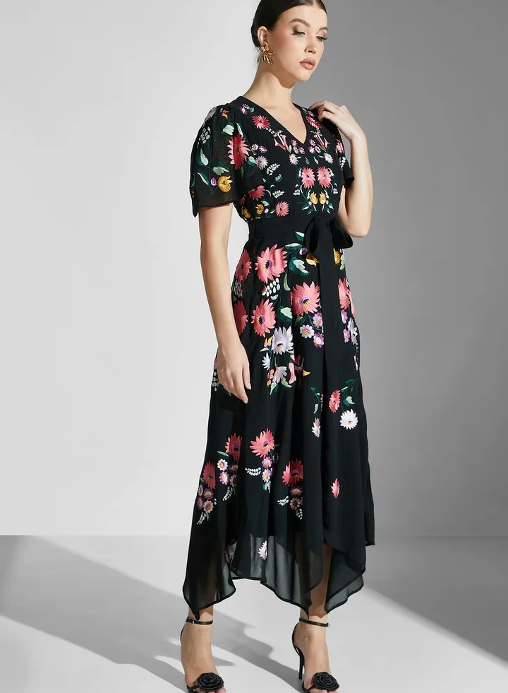 Floral Asymmetric Hem Dress