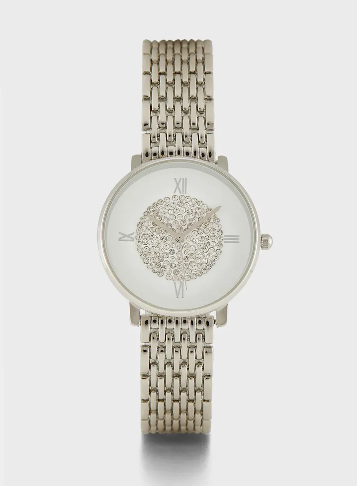 Crystal Dial Analogue Metal Strap Watch