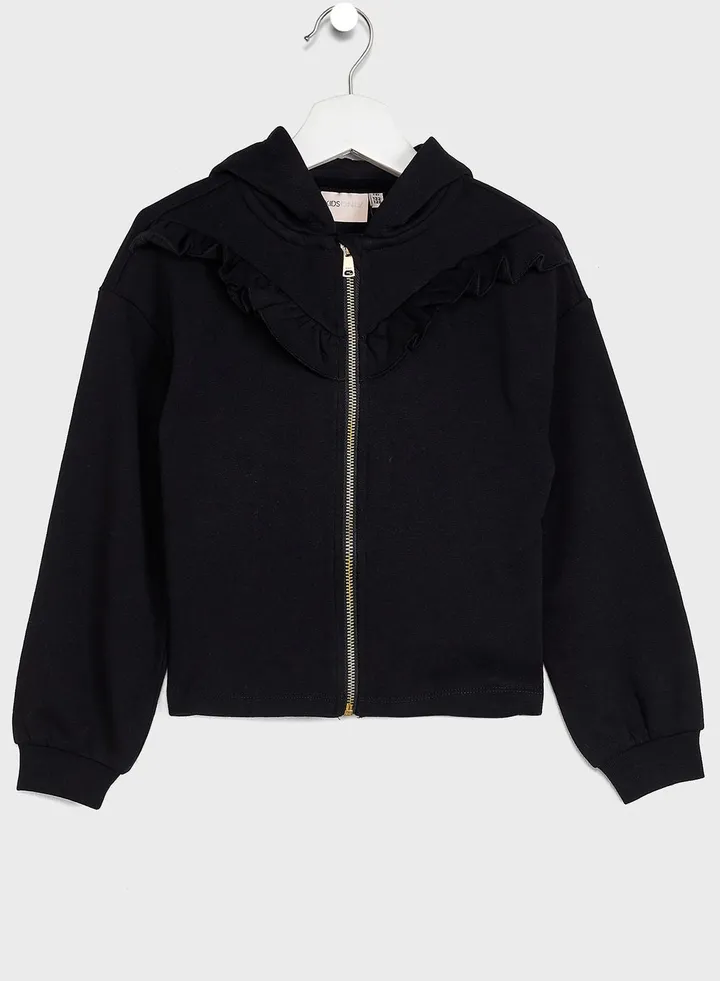 Kids Ruffle Detail Zip-Up Hoodie