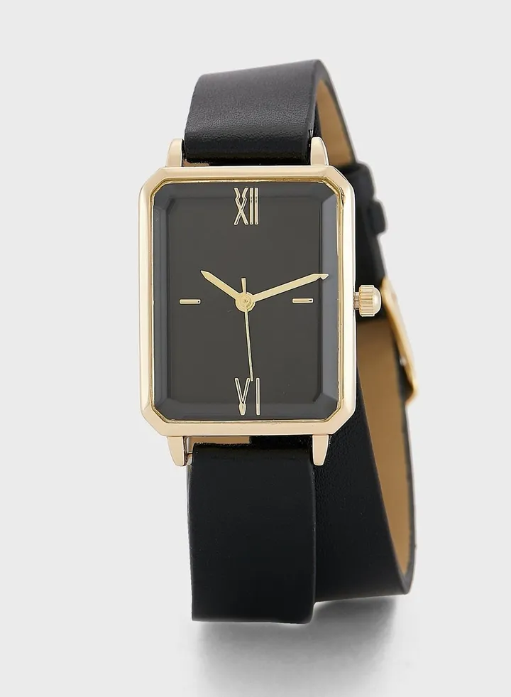 Double Wrap Rectangle Strap Watch