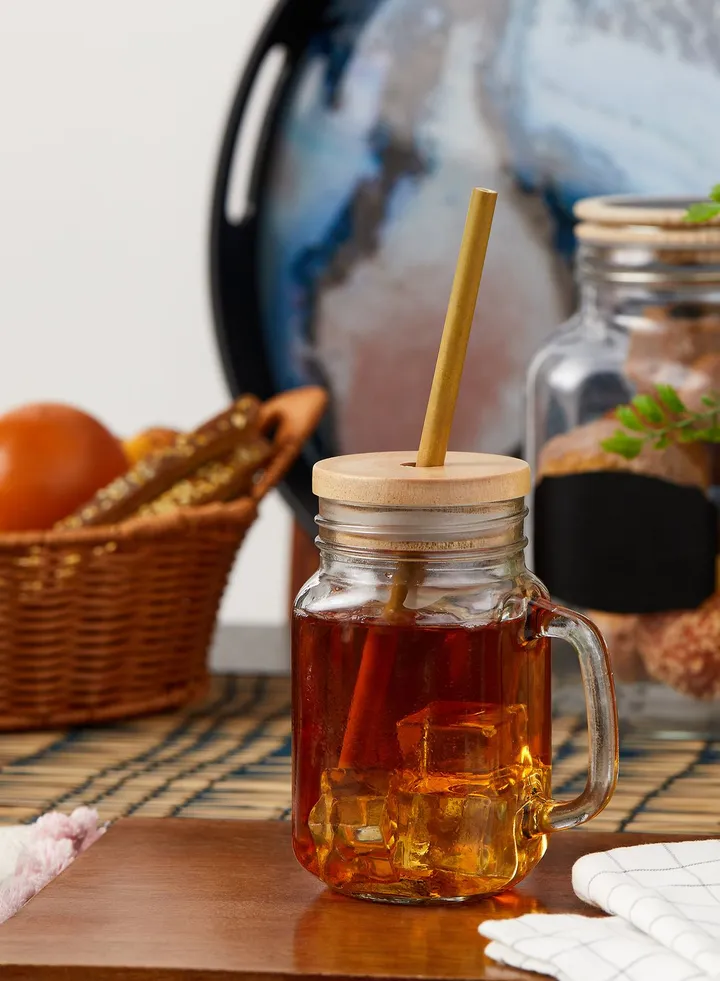 Glass Mason Jar & Bamboo Straw