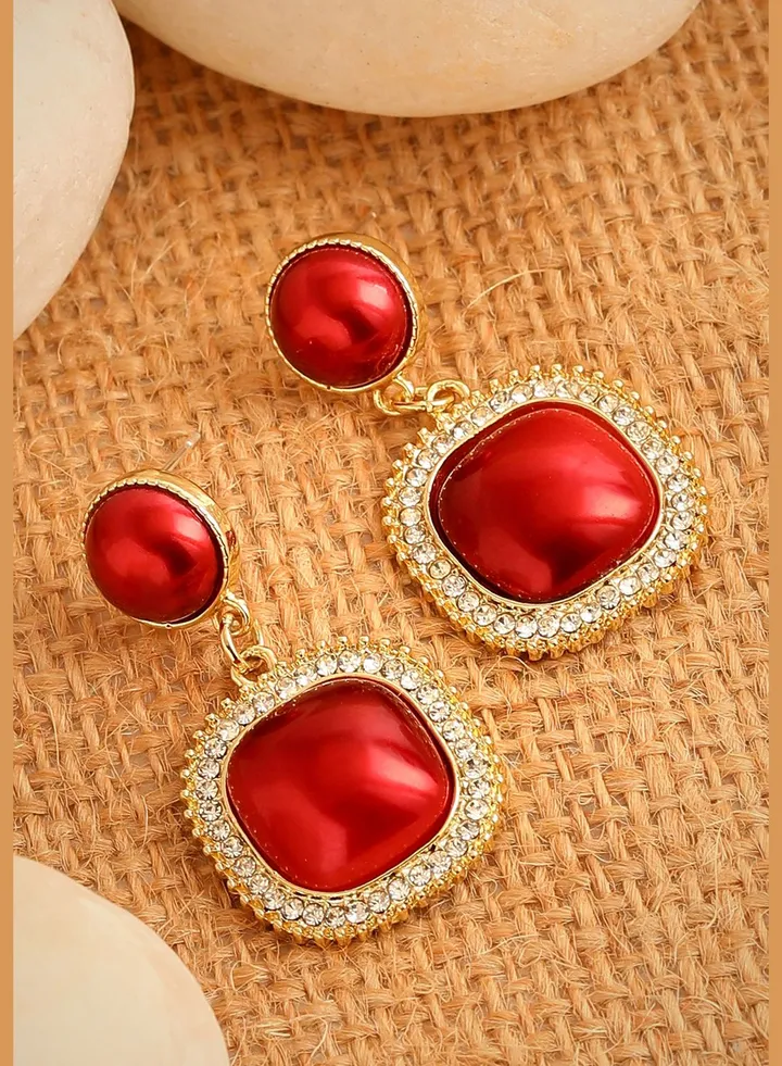 Gold Plated Party Designer Stone Drop Earring For Women