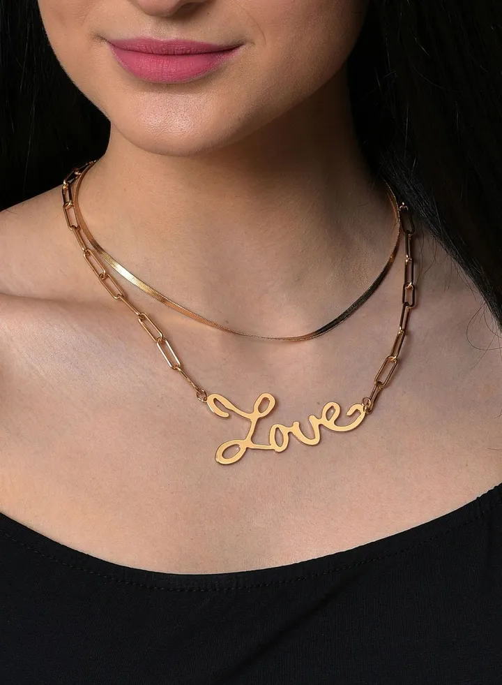Pack of 2 Gold Plated Love Printed Necklace