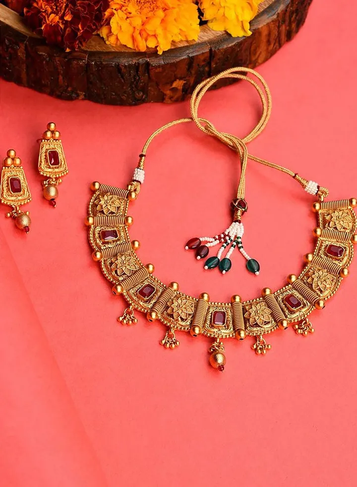 Gold Plated Designer Stone Necklace Set
