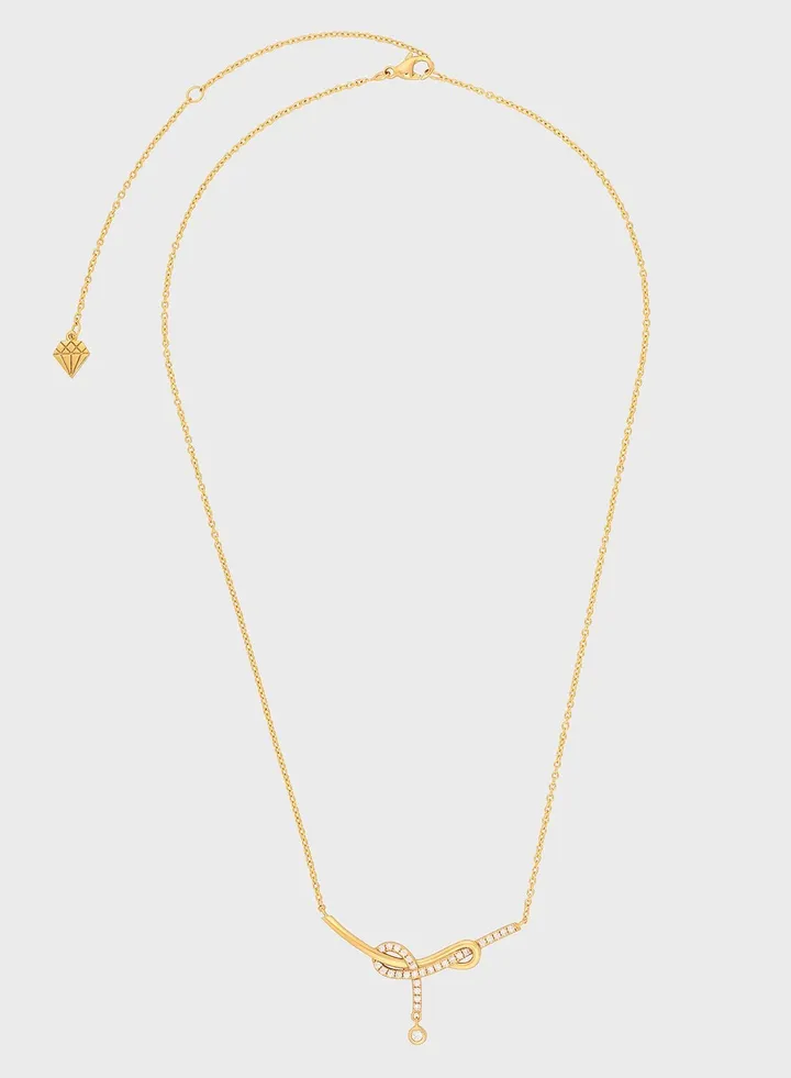 Knot Pave Gold Drop Necklace