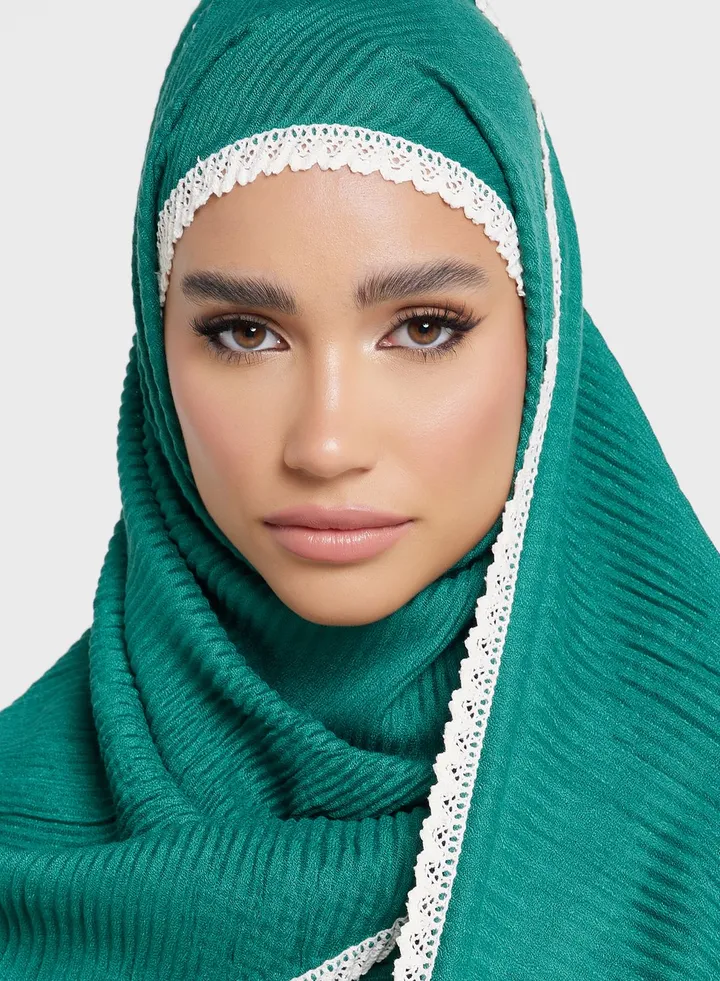 Pleated Crochet Detail Long Hijab Scarf