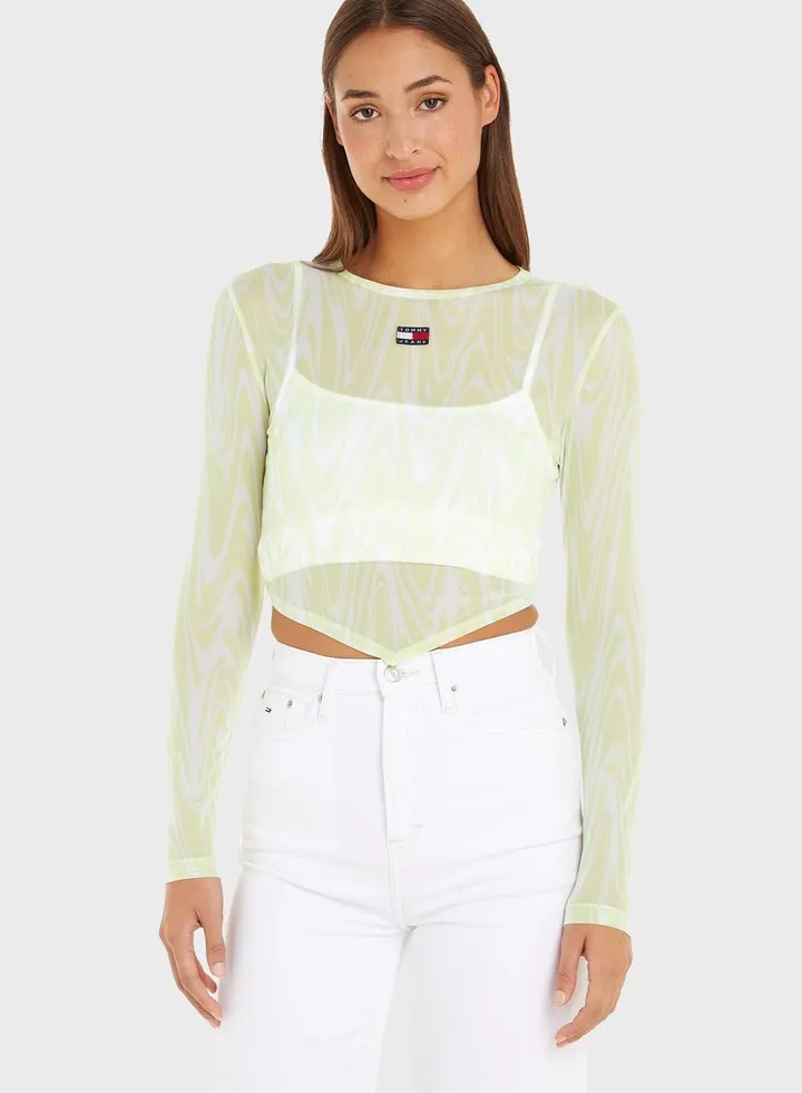 Crew Neck Mesh Crop Top