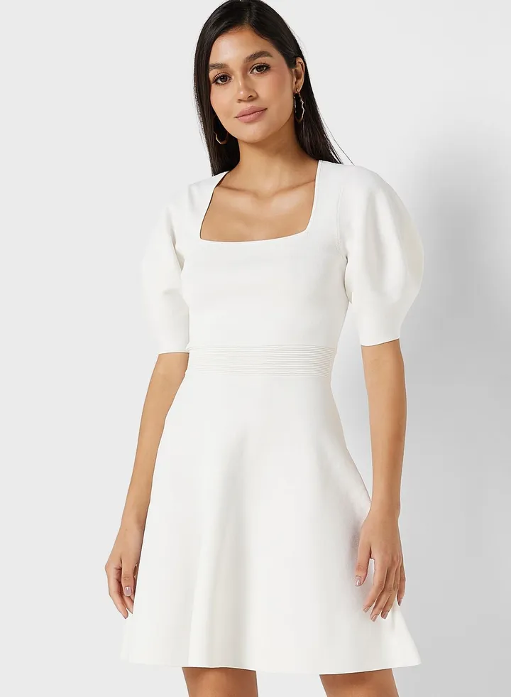 Square Neck Puff Sleeve Dress