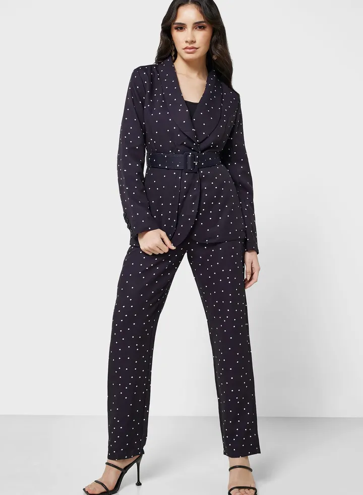 Belted Blazer And Pant Set