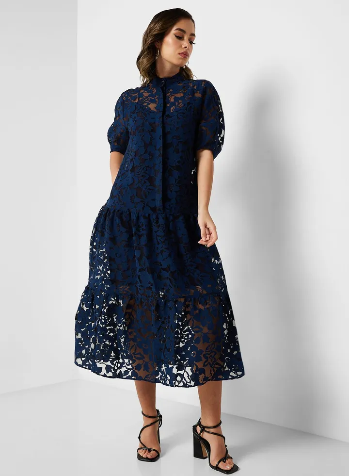 Button Detail Tiered Dress