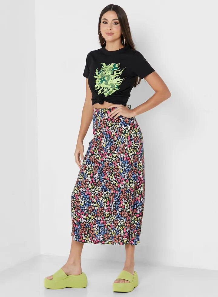 Floral Print High Waist Skirt