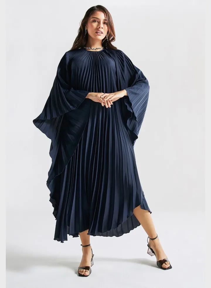 Pleated Flared Sleeve Dress