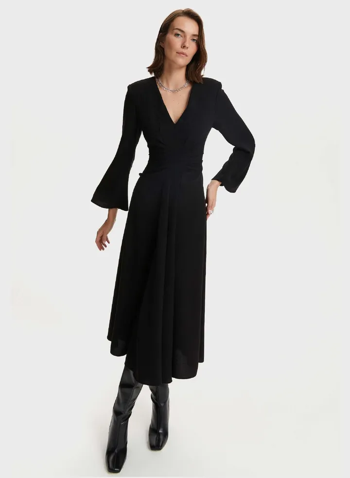V-Neck Ruffle Sleeve Dress