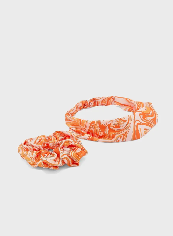 Printed Swirl Bandana & Scrunchy Set