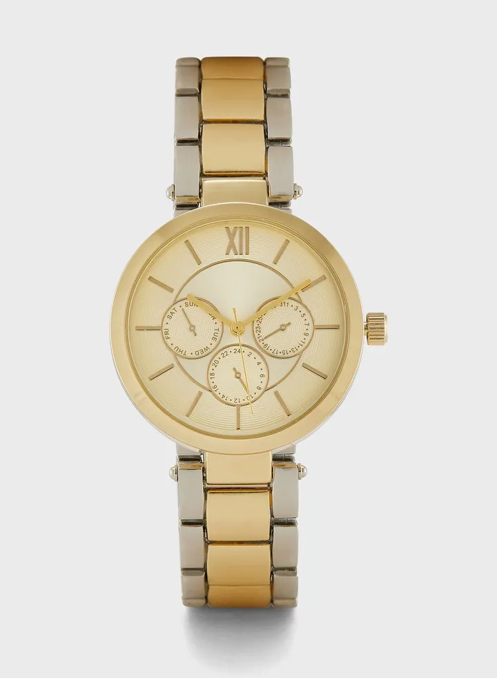 Subdial Detail Metal Strap Analogue Watch