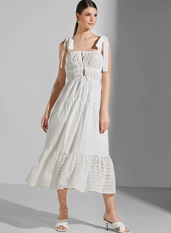 Maria Square neck Tiered hem Dress