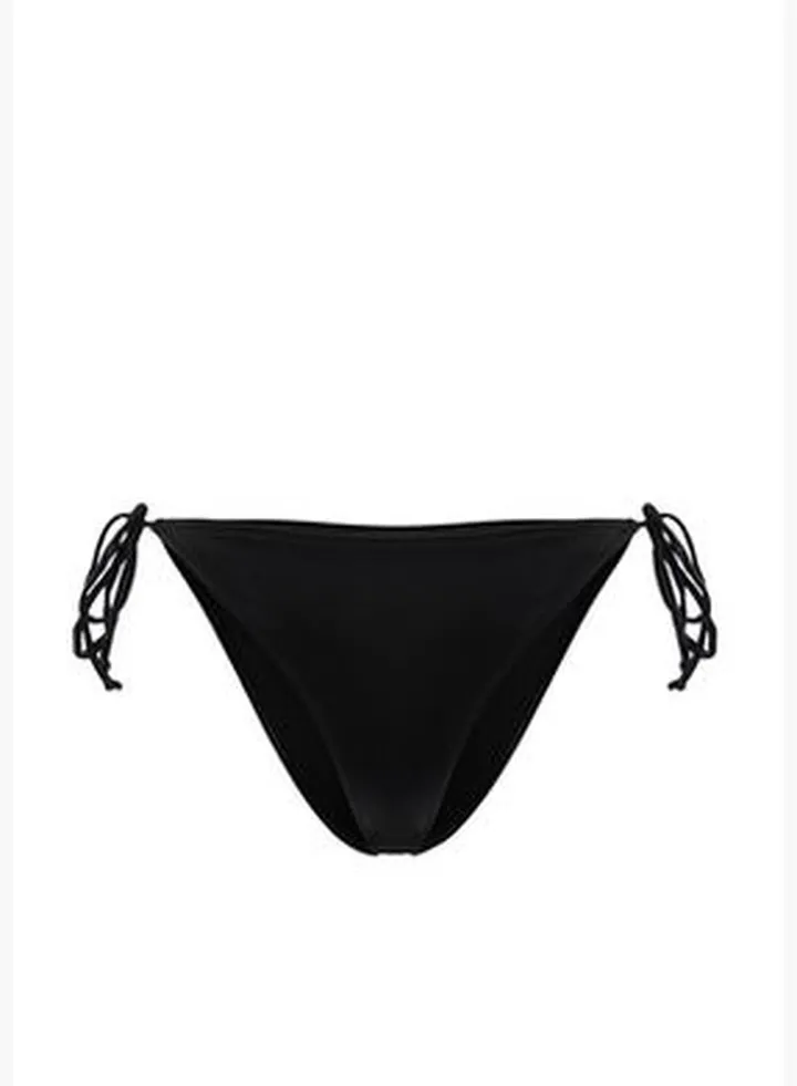Black Tied Shiny Lacquer Printed Bikini Bottoms