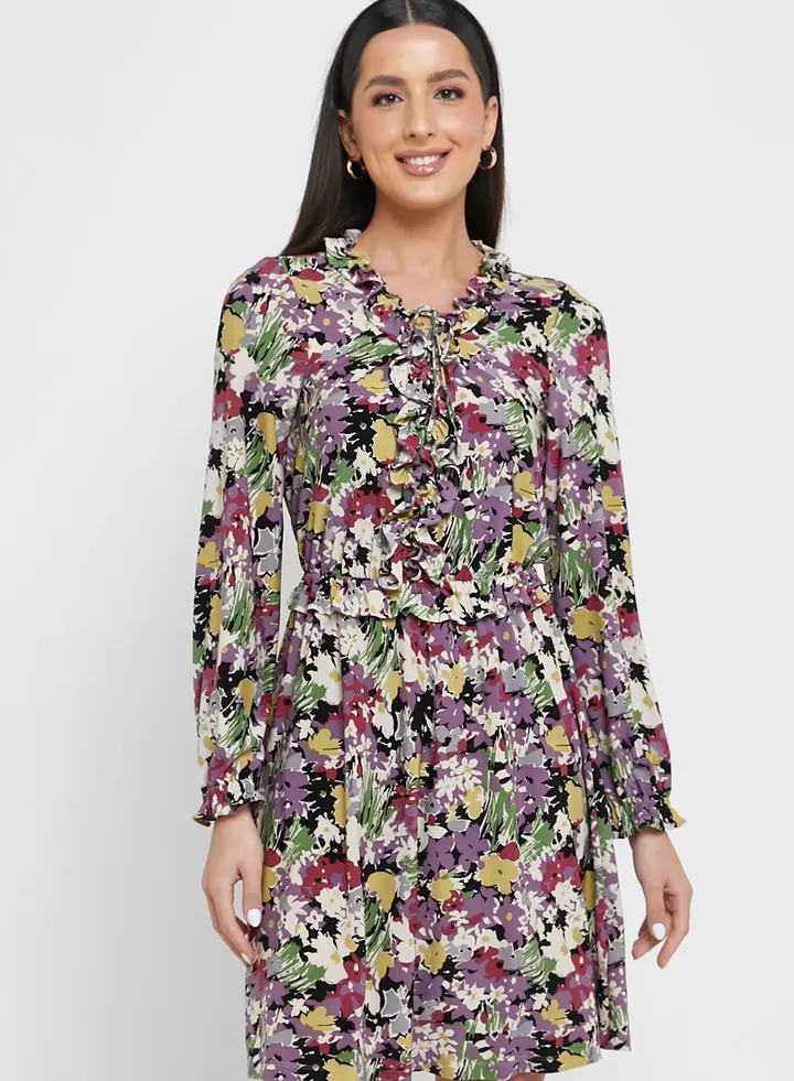 Puff Sleeve Printed Dress