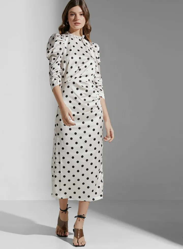 Puff Sleeve High Neck Dress