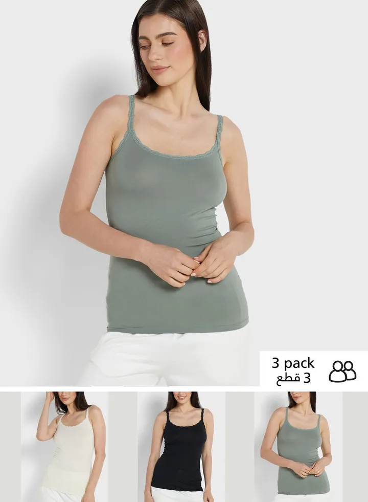 3 Pack Cotton Rich Lace Trim Vest