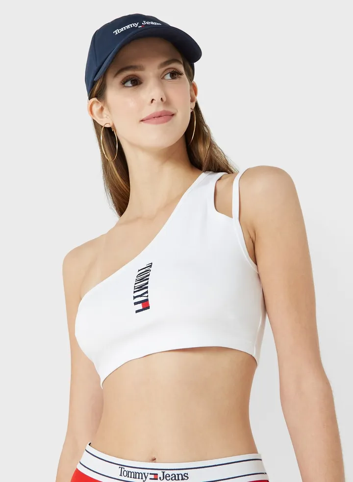 One Shoulder Logo Crop Top