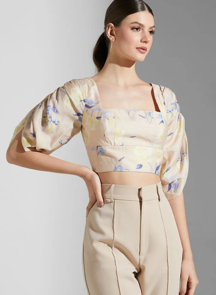 Printed Square Neck Crop Top