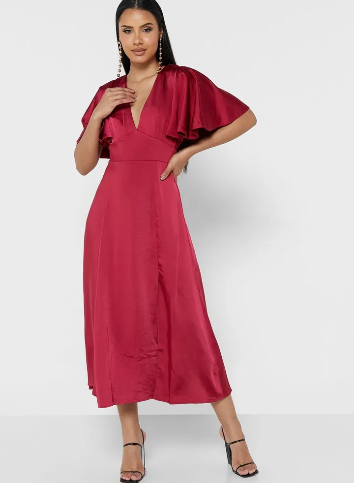 V-Neck Cape Sleeve Dress