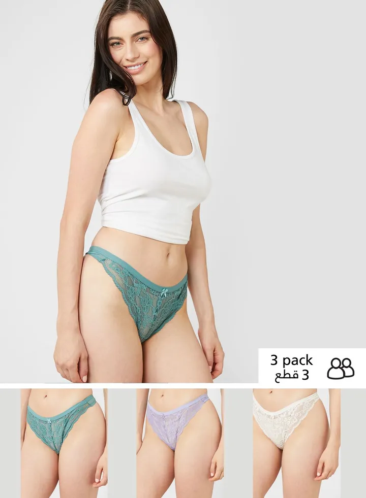 3 Pack All Over Lace Thongs