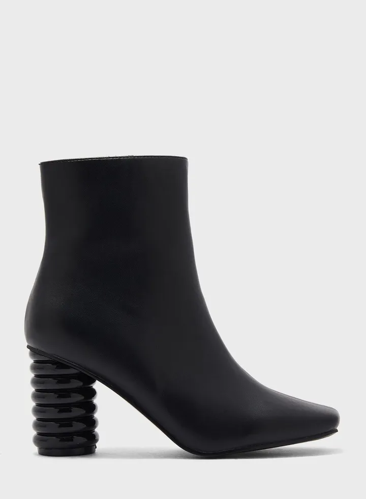 Square Toe Boot With Interest Heel
