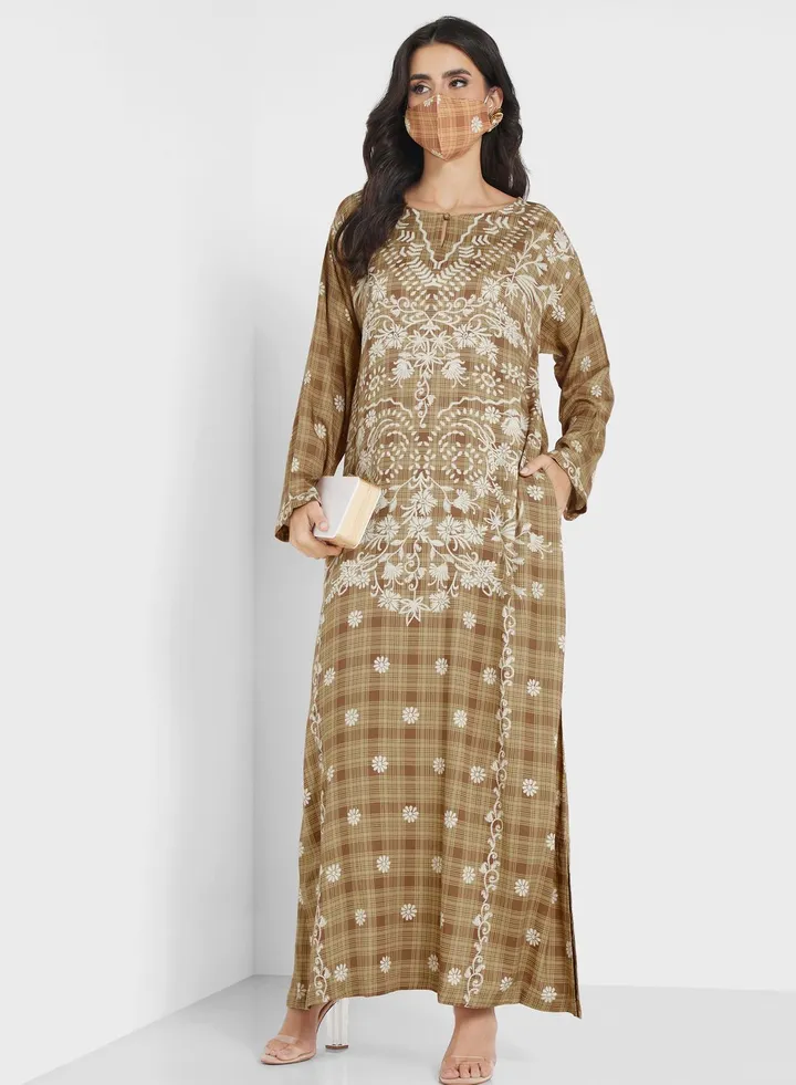 Side Slit Printed Jalabiya