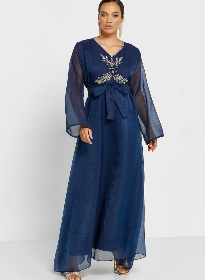 Embellished Belted Jalabiya