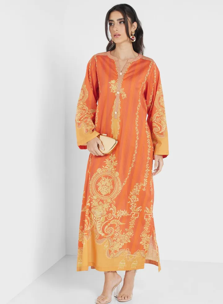 Side Slit Printed Jalabiya