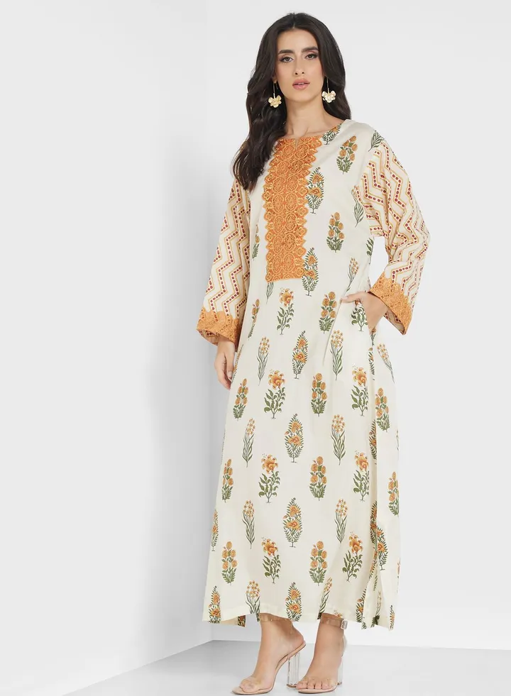 Side Slit Floral Jalabiya