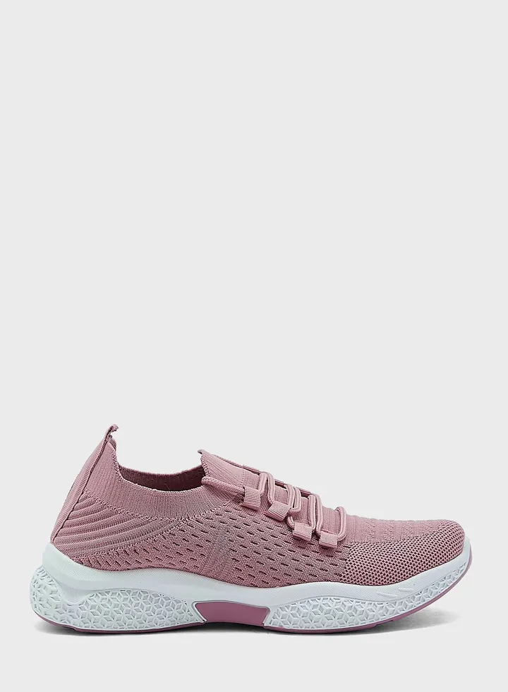 Knit Lace Up Sole Detail Comfort Sneaker