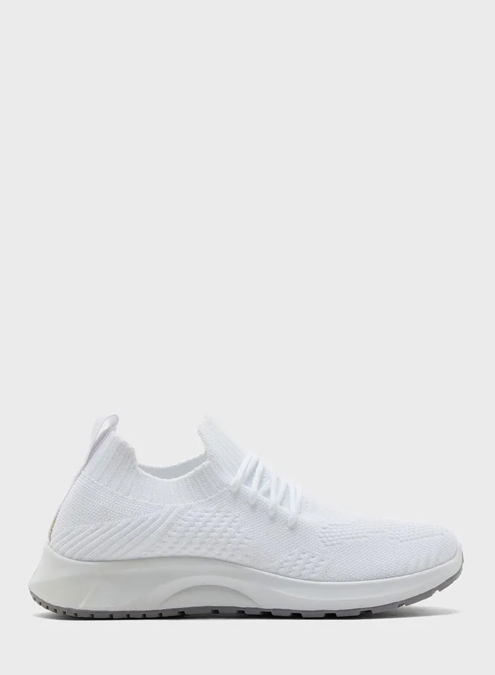 Coloured Sole Lace Up Knit Sneaker