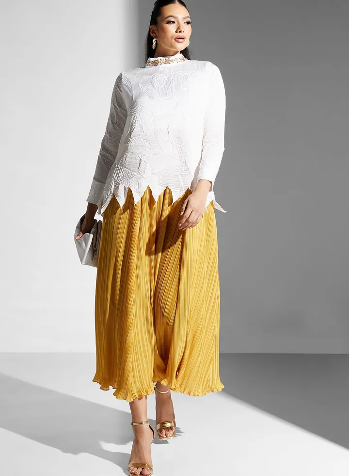 Plisse Embellished Dress