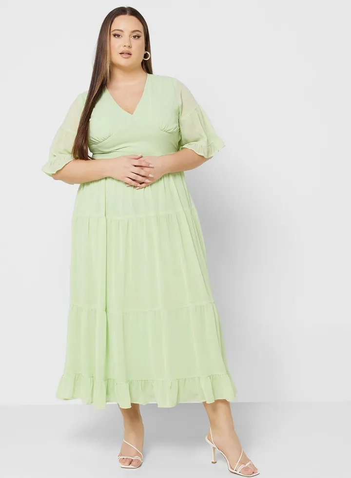 Tiered Bell Sleeve Fit & Flare Dress