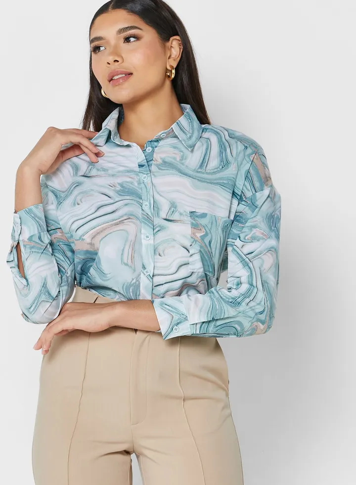 Marble Print Pocket Detail Shirt