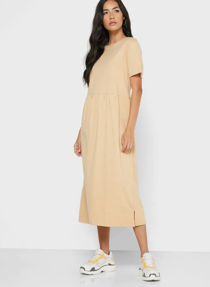 Pleated T-Shirt Midi Dress