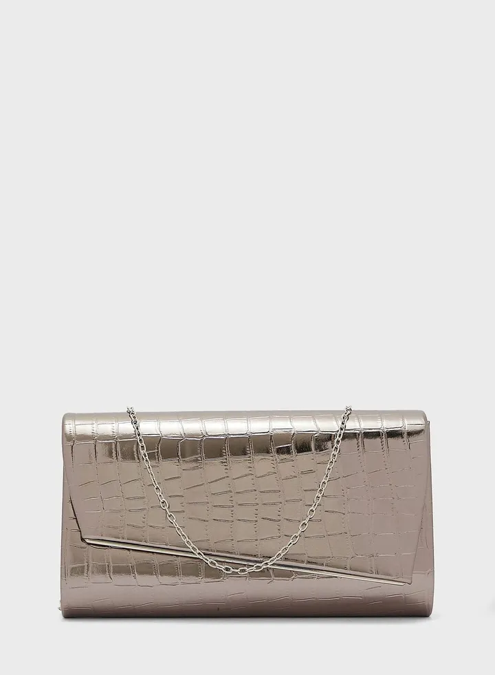 Metallic Croc Clutch Bag
