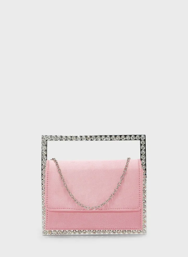 Jewelled Frame Square Clutch Bag