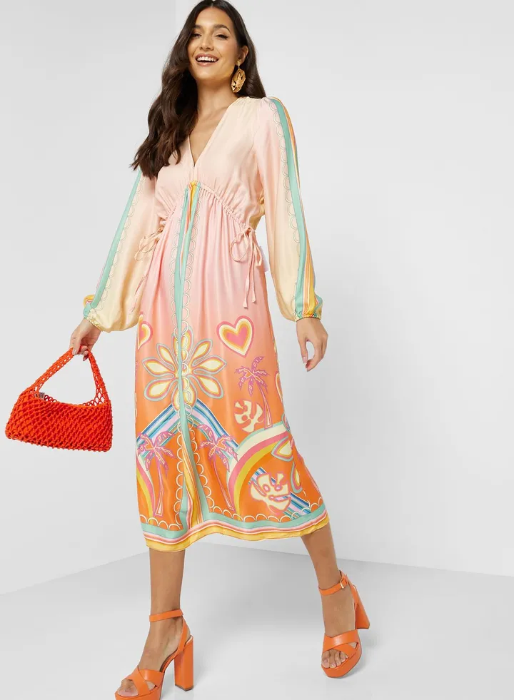 Puff Sleeve Printed Dress