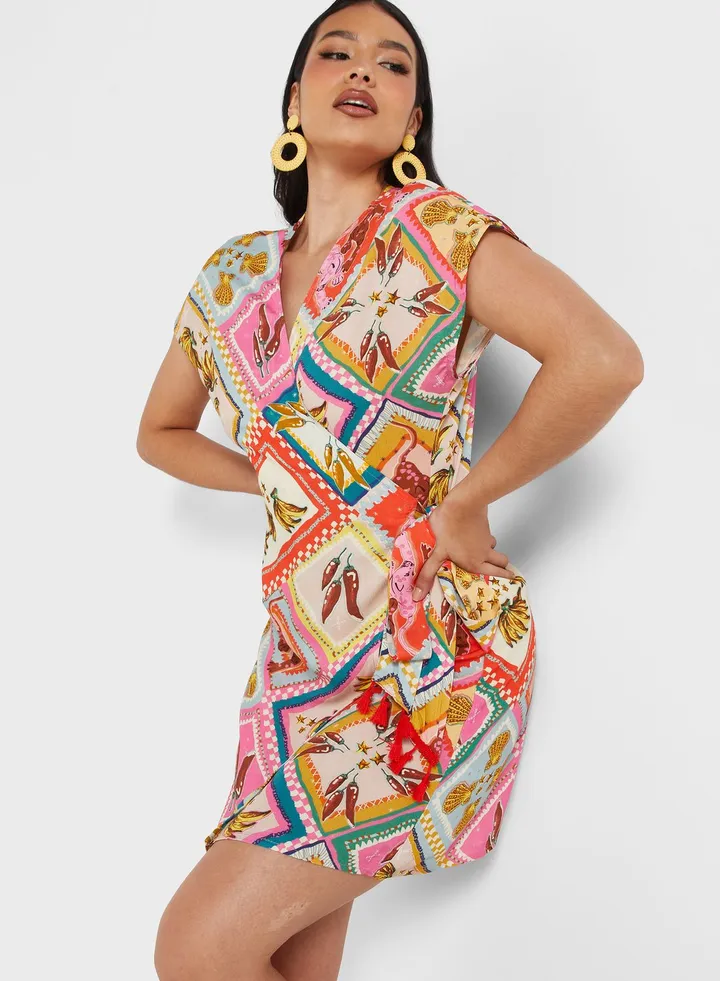 Printed Tie Detail Dress