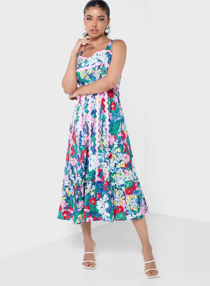 Strappy Floral Print Tiered Dress