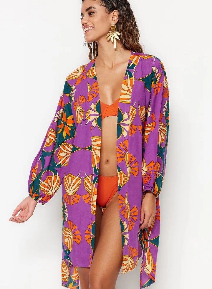Balloon Sleeve Printed Kimono