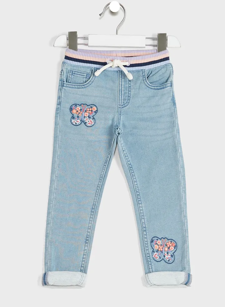 Kids Butterfly Print Straight Fit Jeans