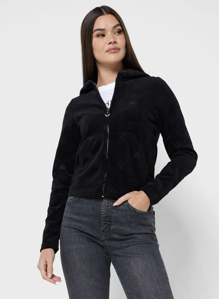 Zip Through Printed Hoodie